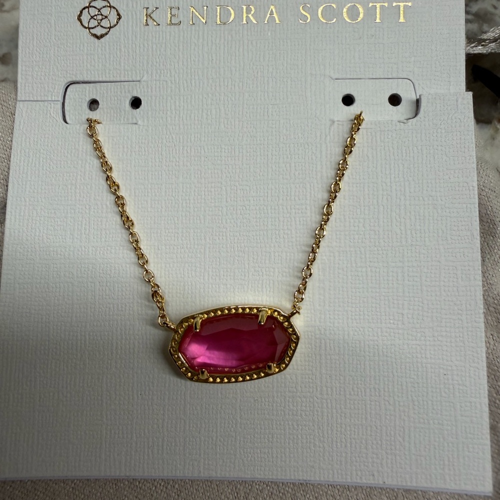 Kendra Scott Elisa gold and pink stone necklace, with jewelry pouch, NEW, NWT - Picture 2 of 4